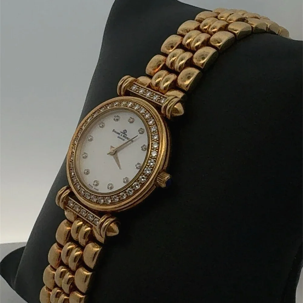 Baume & Mercier Geneve Solid 18k Yellow Gold MOP Dial Diamond Bezel Ladies Watch